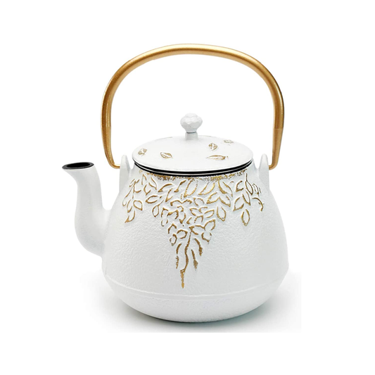 Cast Iron Leaf Teapot (White)