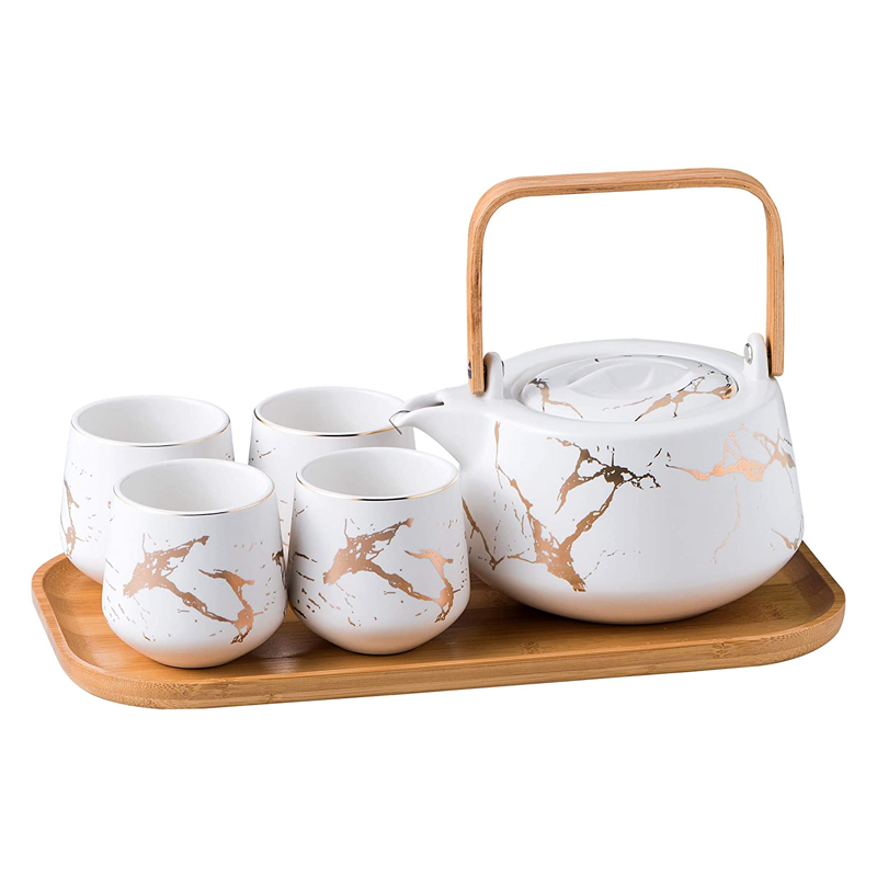 Modern Marbled Tea Set (White)