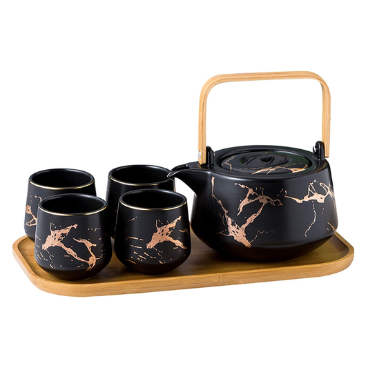 Modern Marbled Tea Set (Black)