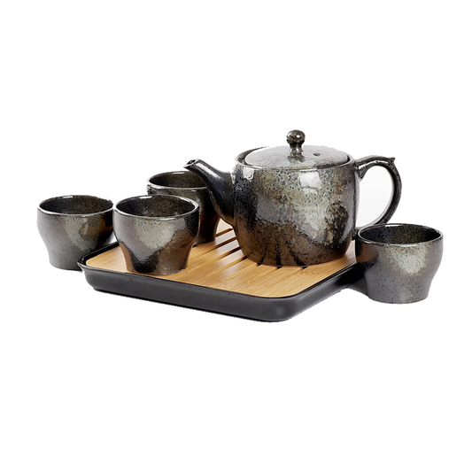 Black Ceramic Bamboo Tea Set